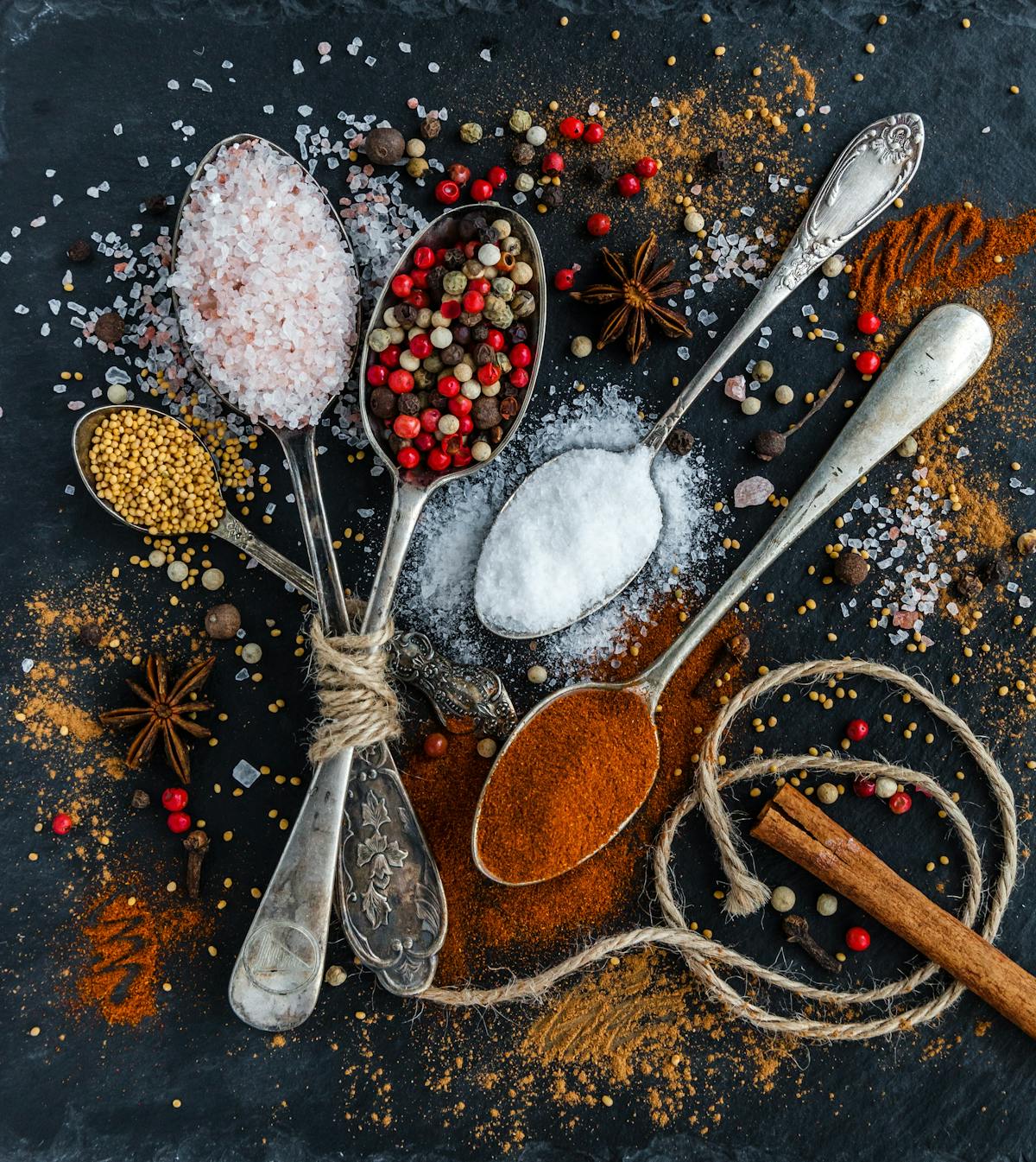 Colourful Caribbean spices in bowls